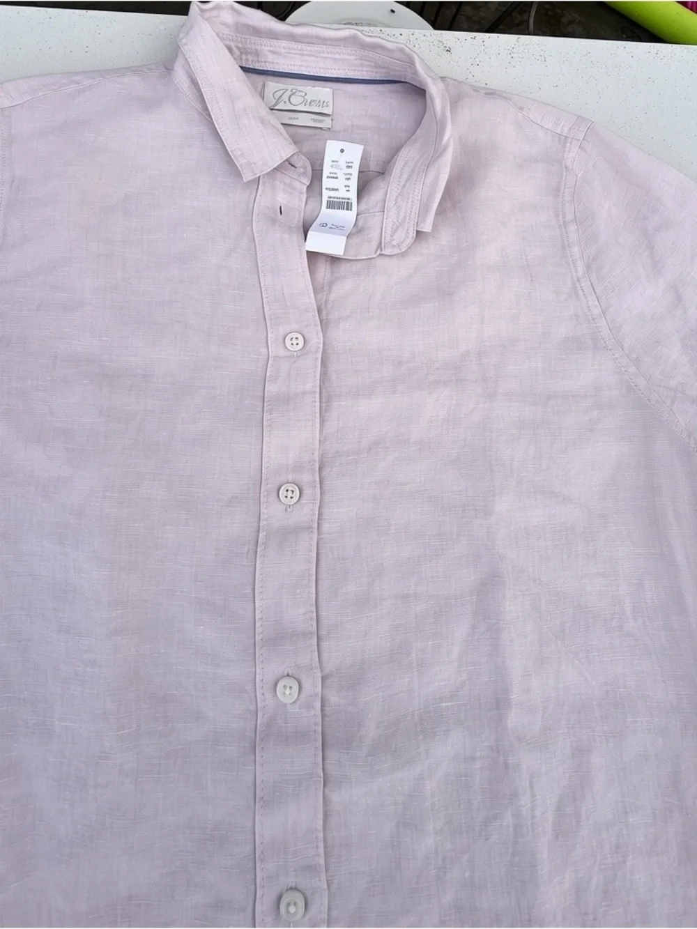 NWT - J. Crew Baird McNutt Irish Linen Slim ButtonUp Pale Blush Pink Shirt - M